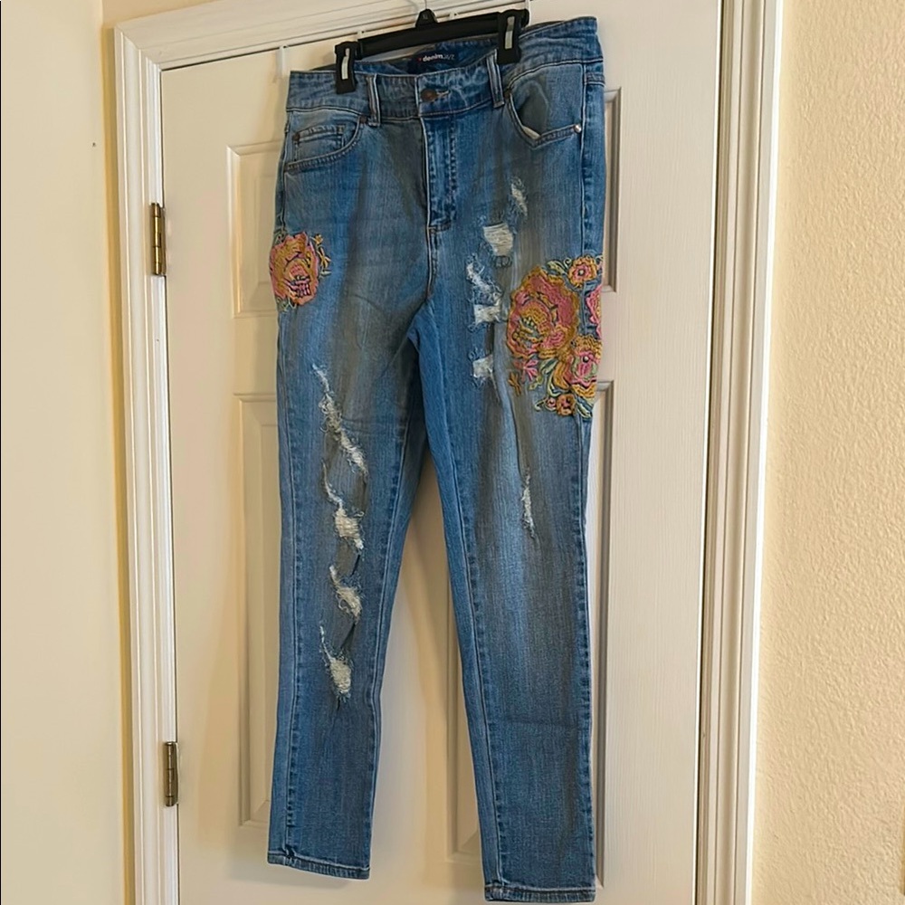 Women's Blue Jeans with Embroidered Design
